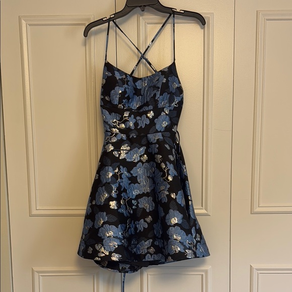 B Darlin Black and Blue Floral Mini Dress - Picture 1 of 7